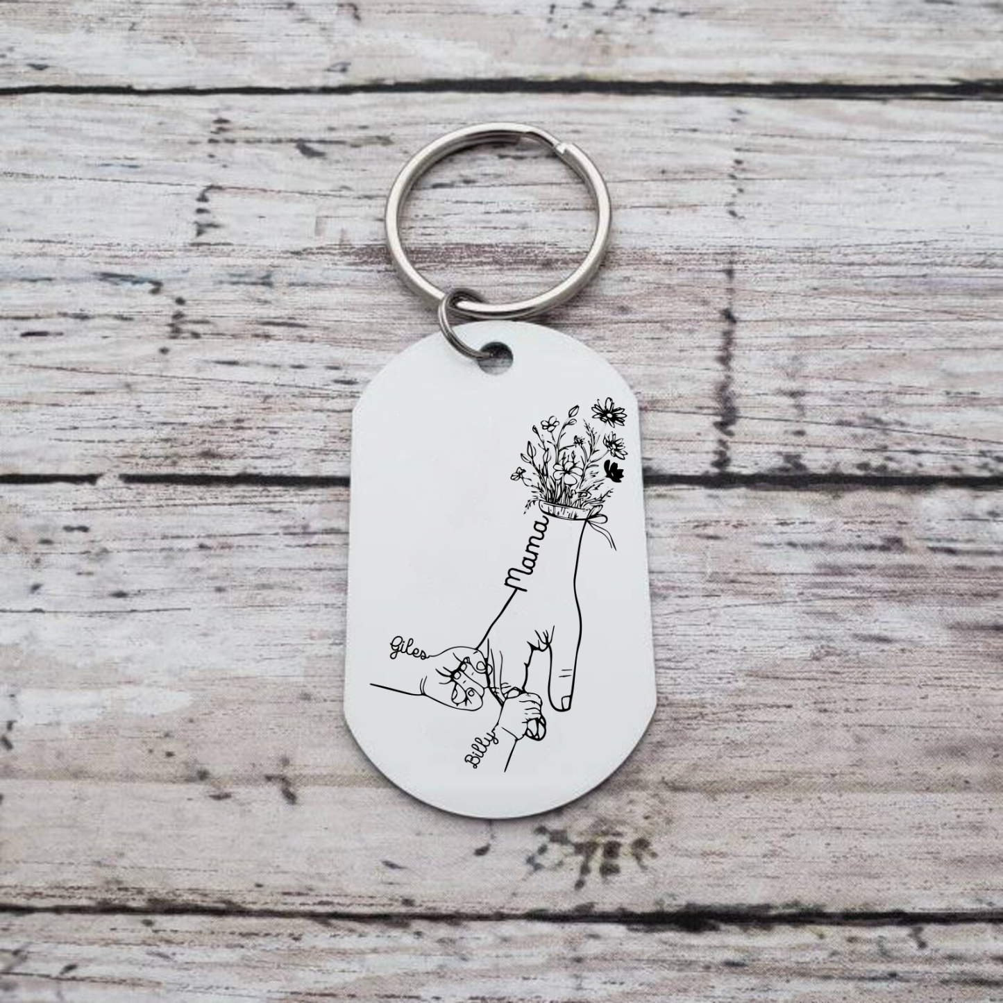 Personalisierbare 3 Namen Blume Hand Familie Schlüsselanhänger für Mutter