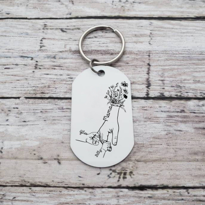 Personalisierbare 3 Namen Blume Hand Familie Schlüsselanhänger für Mutter