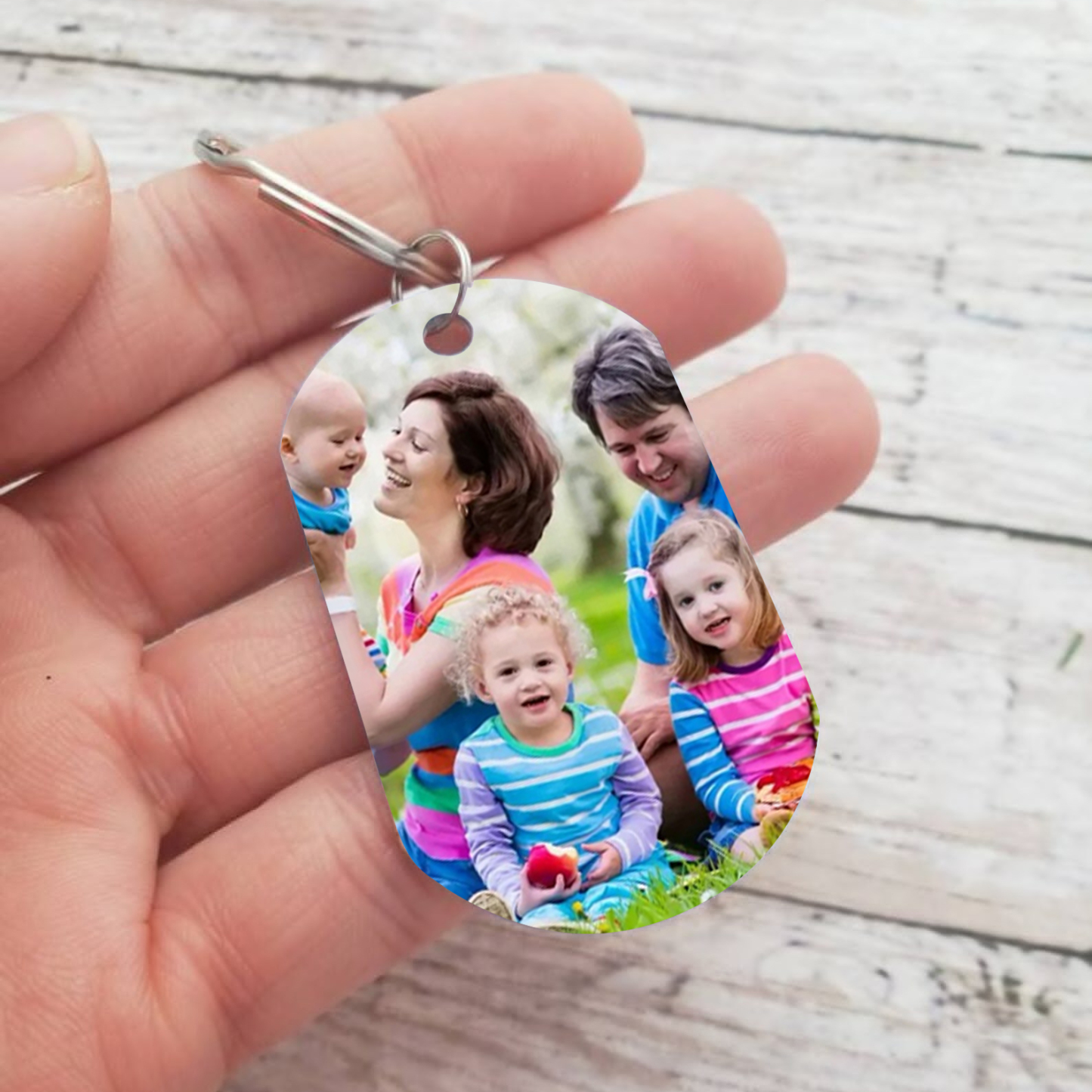 Personalisierbares Foto & 4 Namen Papa Faust Schlüsselanhänger-Geschenk für Vater