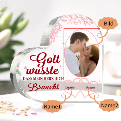 Personalisierte 2 Namen & Foto Acryl-Deko-Gott wusste, dass mein Herz dich braucht-Schreibtischdekoration für Paar