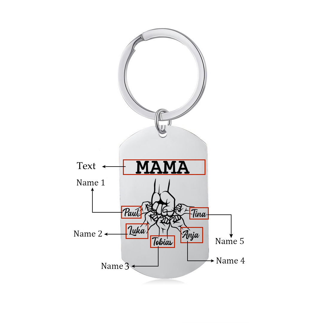 Personalisierbarer 5 Namen & Text Faust Schlüsselanhänger