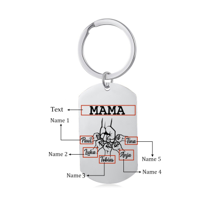 Personalisierbarer 5 Namen & Text Faust Schlüsselanhänger