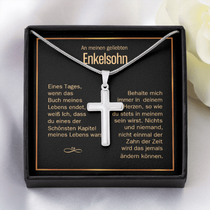 925 Sterling Silber An Meinen Geliebten Enkelsohn Kommunion Kreuz Halskette - Geschenk mit Nachrichtenkarte
