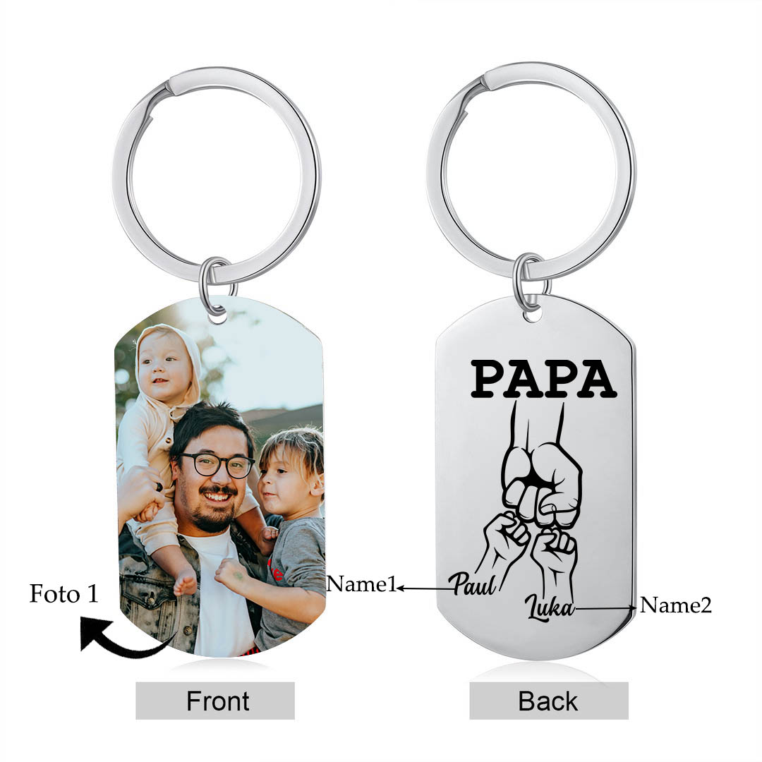 Personalisierbares Foto &  2 Namen Papa Faust Schlüsselanhänger-Geschenk für Vater