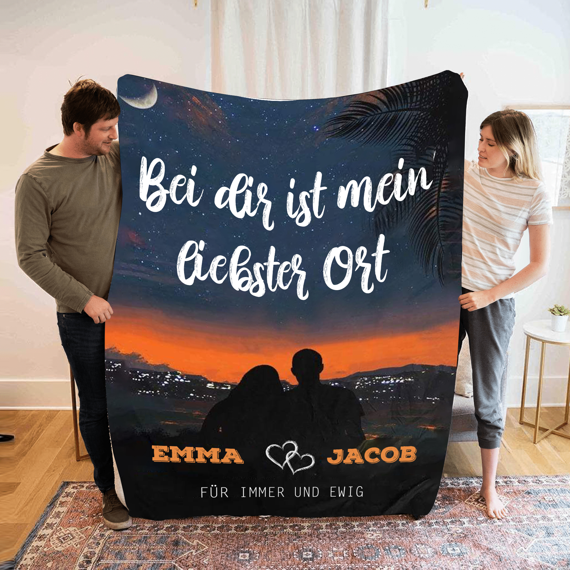 Personalisierte 2 Namen-Bei dir ist mein liebster Ort-Decke Für Paare