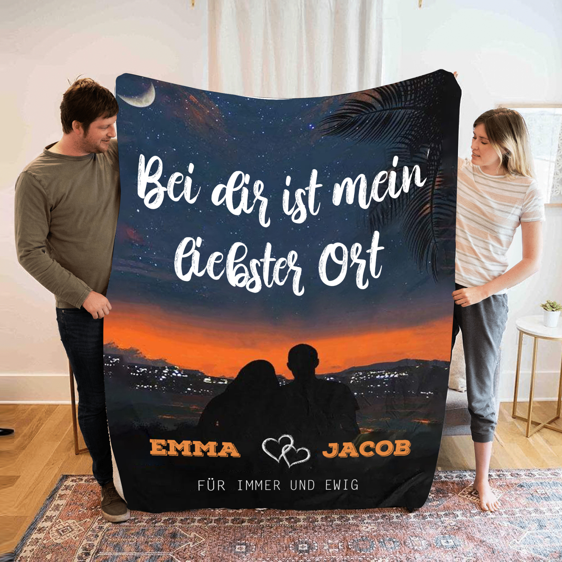 Personalisierte 2 Namen-Bei dir ist mein liebster Ort-Decke Für Paare