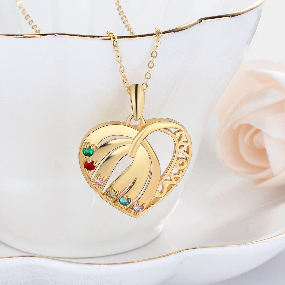 Personalisierte Halskette mit 6 Namen und 6 Simulierten Geburtssteinen