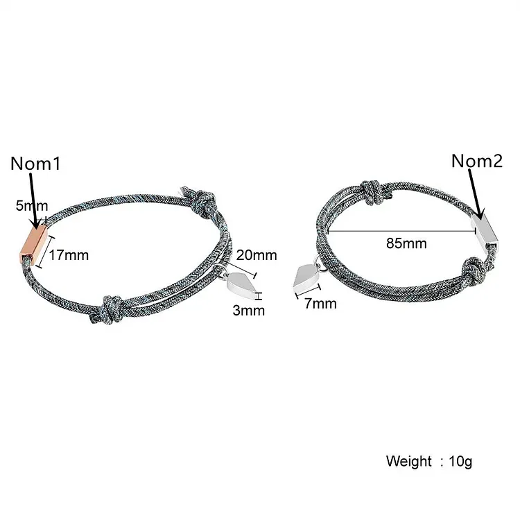 Personalisierte 2 Namen Paar Herz Magnet Armbänder
