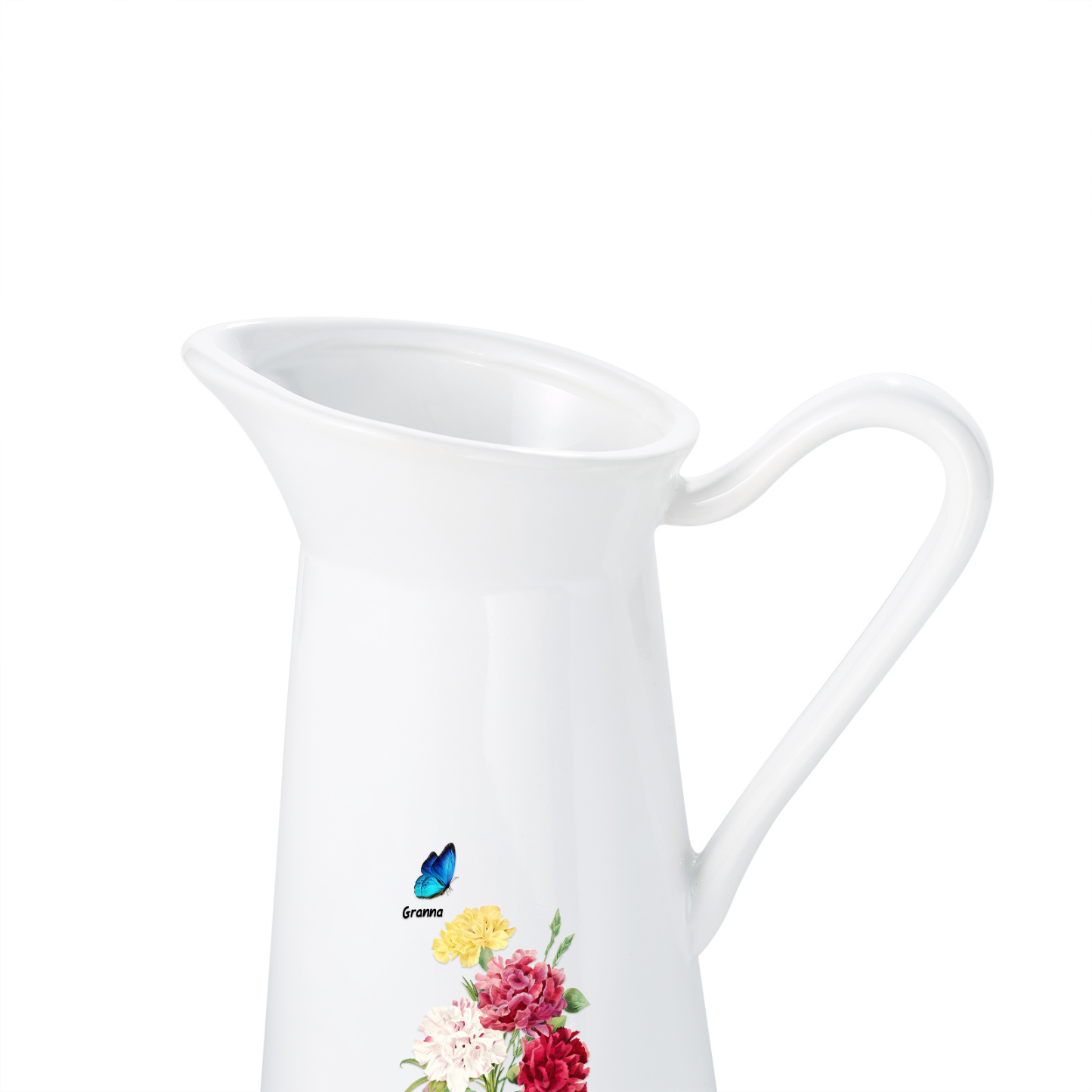 Personalisiertet 1 Name & Text Blumen & Schmetterling Gießvase mit Henkel Familie Vase
