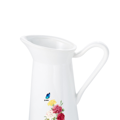 Personalisiertet 1 Name & Text Blumen & Schmetterling Gießvase mit Henkel Familie Vase