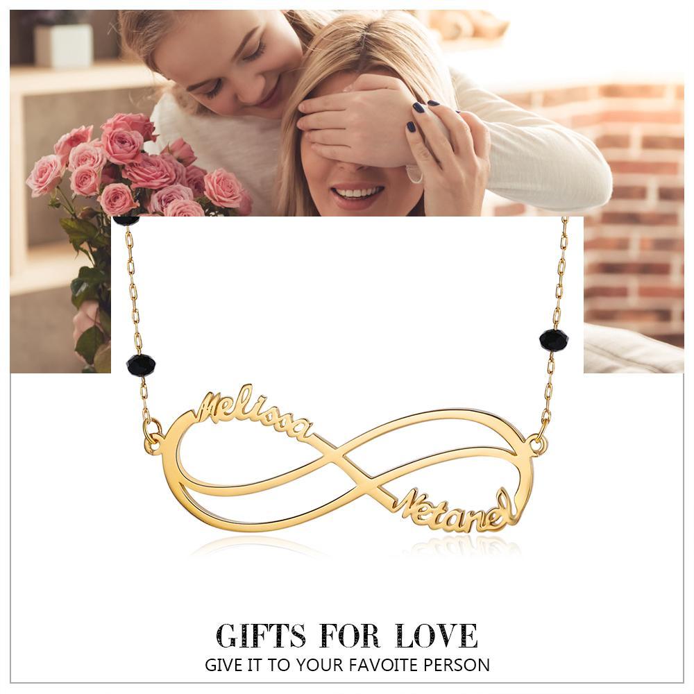 Infinity Kundenspezifische Halskette Namenskette 1-6 Namen mit Perlen