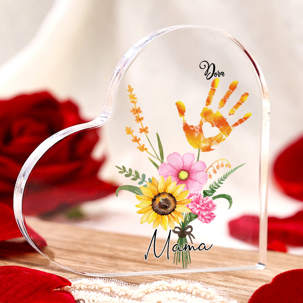 Personalisierter 1 Name Herz Acryl-Deko Blumenstrauß Schreibtischdekoration für Mutter