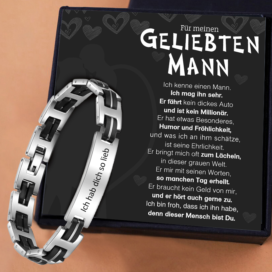 Herren Edelstahl Personalisiertes Text mit Gravur Armband-Für meinen geliebten Mann-Geschenk mit Nachrichtenkarte