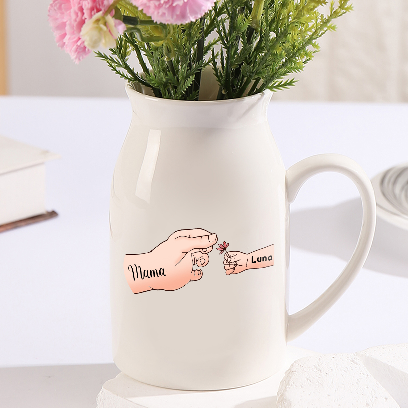 Personalisierte 2 Namen Blumen verschicken Familie Vase