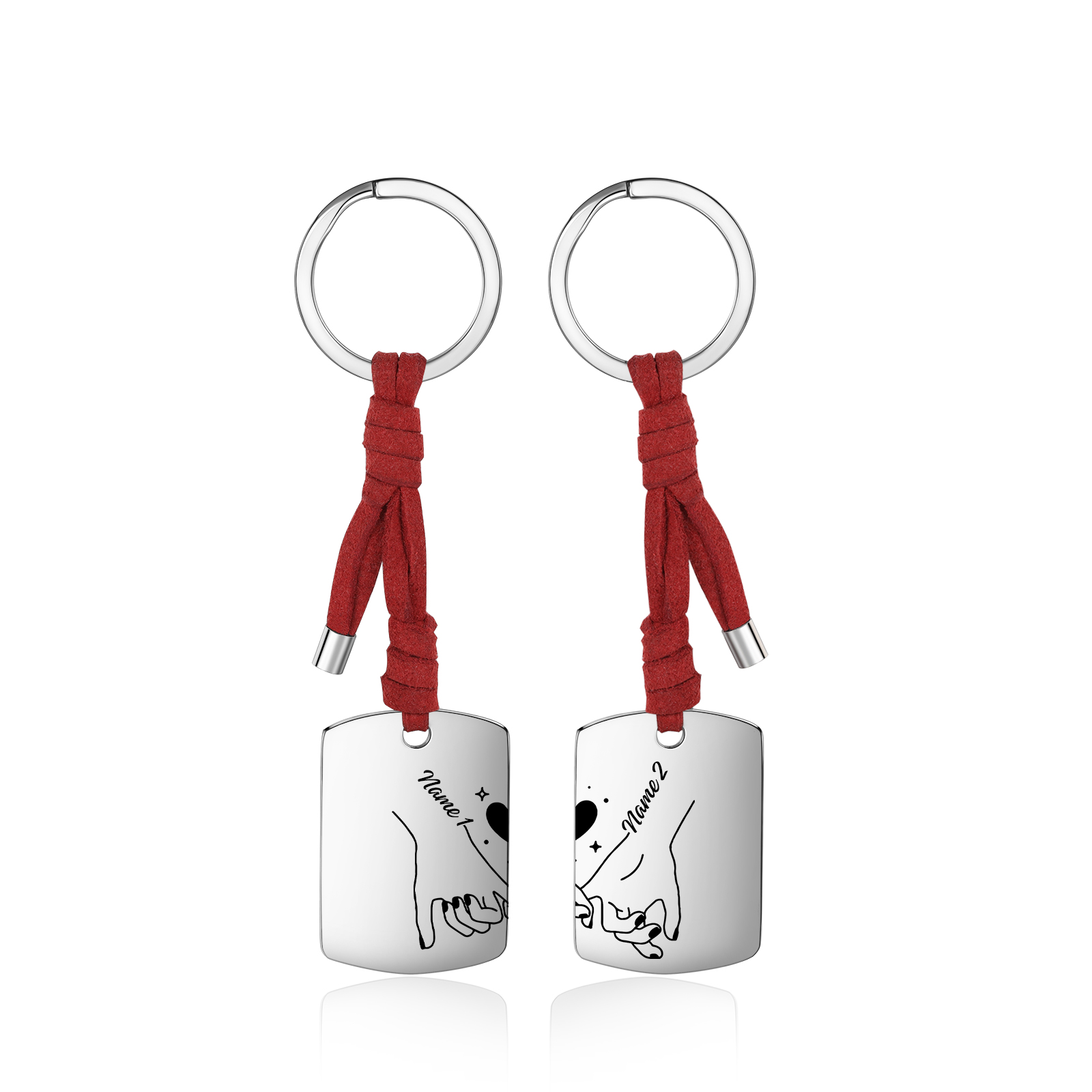 Personalisierbare 2 Namen Pinky Versprechung Paar Metall-Schlüsselanhänger mit Leder Kette