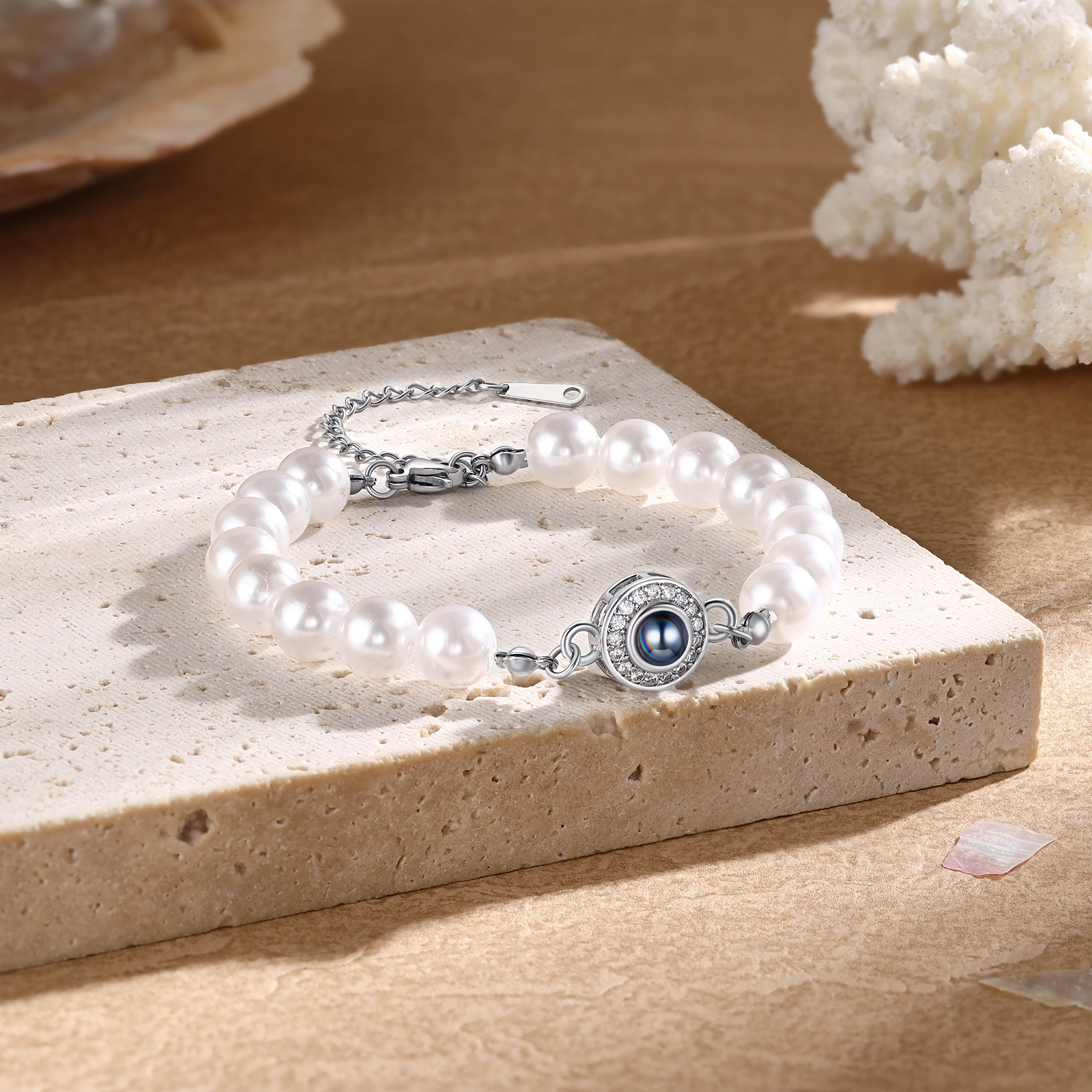 Personalisiertes Perlenarmband mit Fotoprojektion für Paare——drei Ausführungen