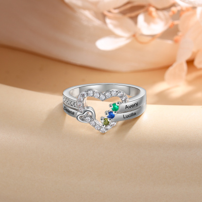 Personaliesierter Doppelherz-Ring mit 2-4 Geburtssteinen & 2-4 Namensgravur