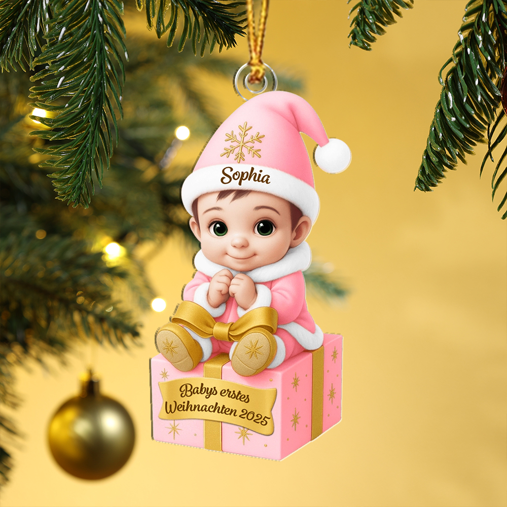 Personalisierte Rosa niedlich Baby-Weihnachtsanhänger mit Geschenkbox-Das erste Weihnachtsgeschenk für das Neugeborene