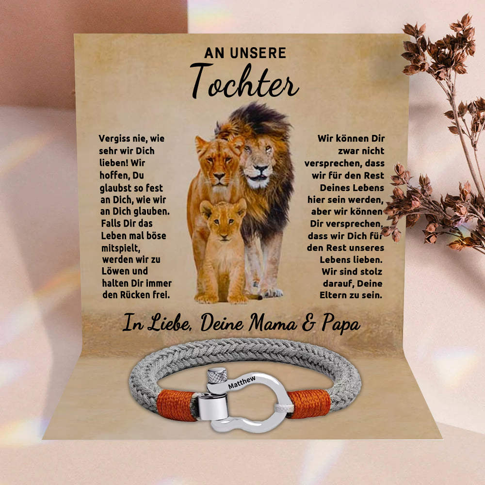 Personalisierter 1 Name Edelstahl Hufeisenschnalle Dickes Geflochtenes Seil Armband-An unsere Tochter-Geschenk mit Nachrichtenkarte