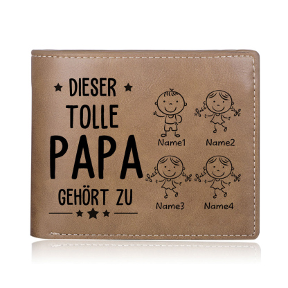Personalisierte 4 Namen & Foto-Dieser tolle Papa gehört  PU Leder Kurze Geldbörse für Vater