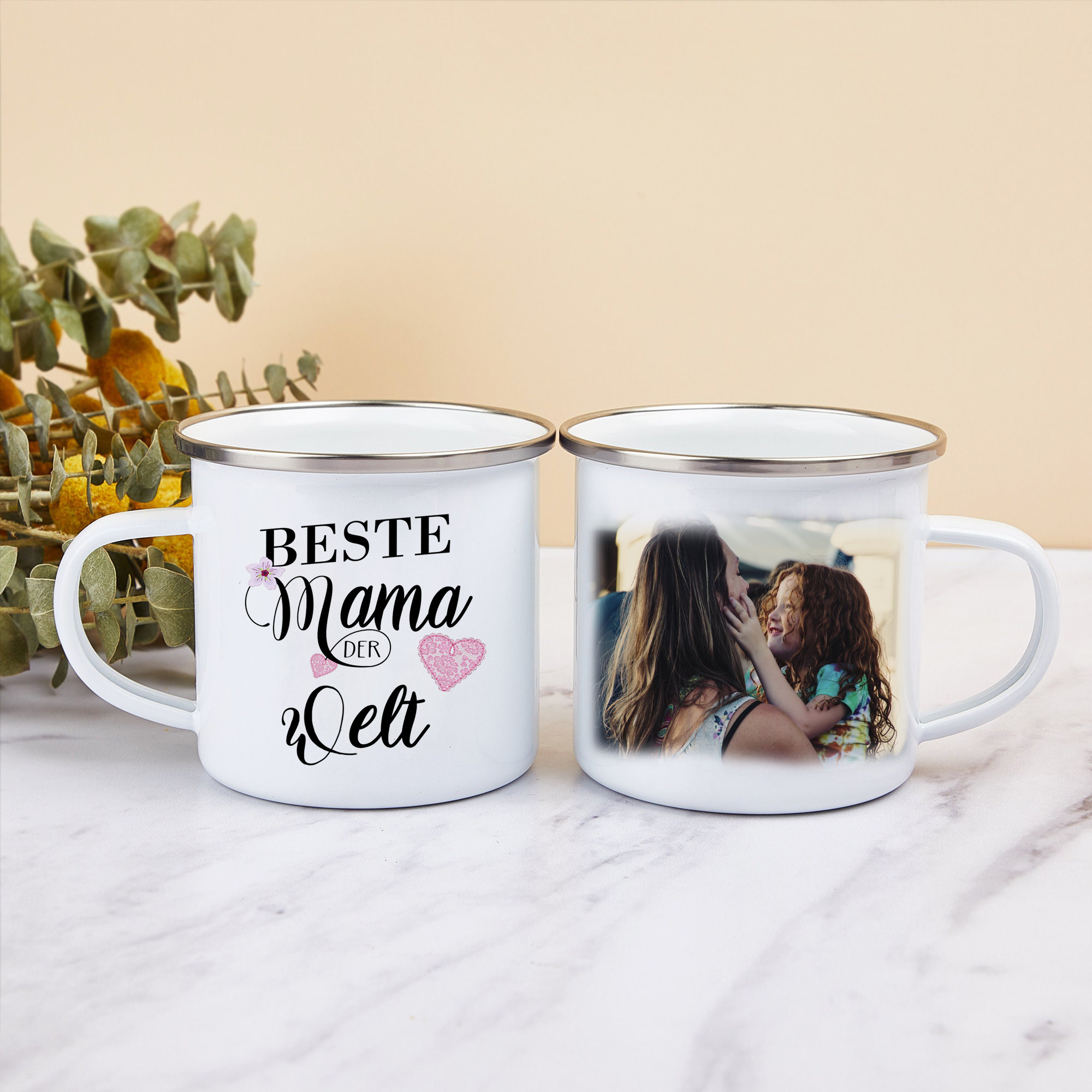 Personalisierbares Foto Emaille Tasse-Beste Mama der Welt-Emaille Becher für Mutter
