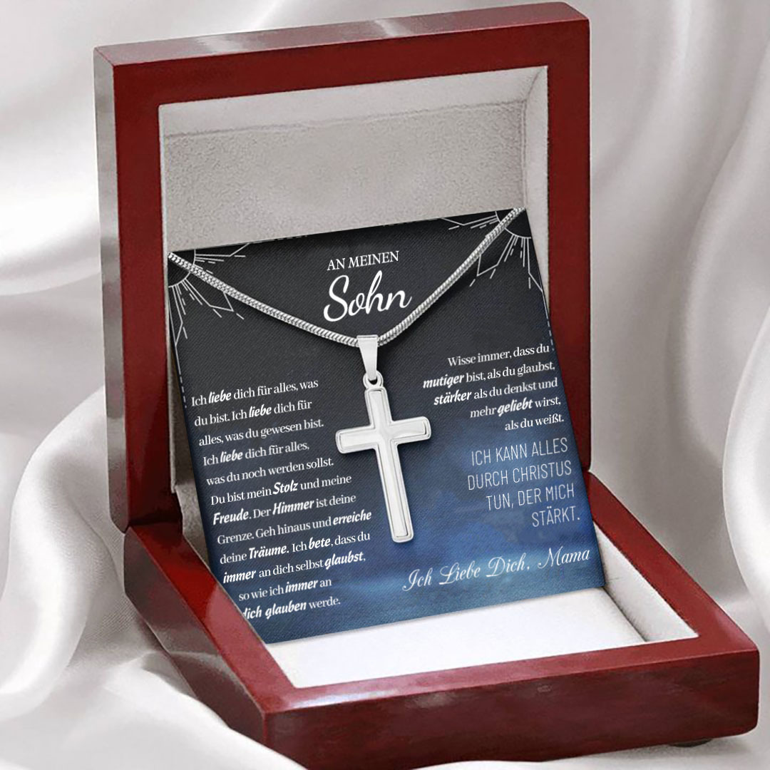 925 Sterling Silber An Meinen Sohn von Mama Kommunion Kreuz Halskette - Geschenk mit Nachrichtenkarte