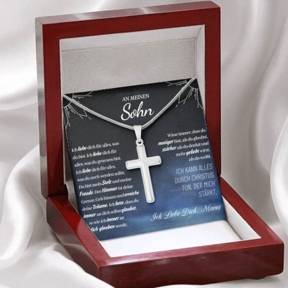 925 Sterling Silber An Meinen Sohn von Mama Kommunion Kreuz Halskette - Geschenk mit Nachrichtenkarte
