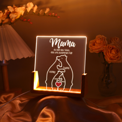 Personalisierte 4 Namen & Texte Bär Familie Nachtlicht Geschenk für Großmutter/Mutter zum Muttertag