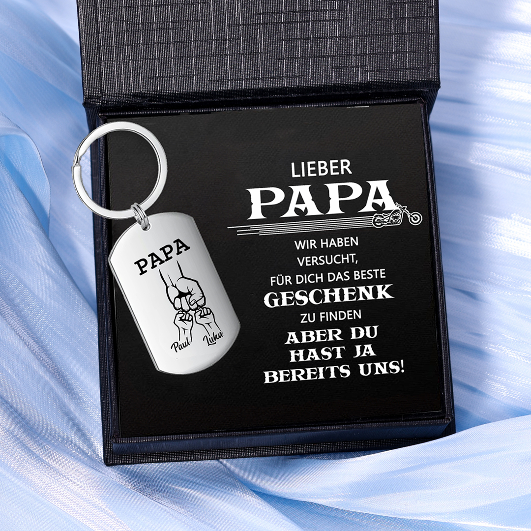 Personalisierbarer 2 Namen Papa/Opa Faust Schlüsselanhänger-Lieber Papa/Opa du hast ja bereits uns-Geschenk für Vater Vatertag