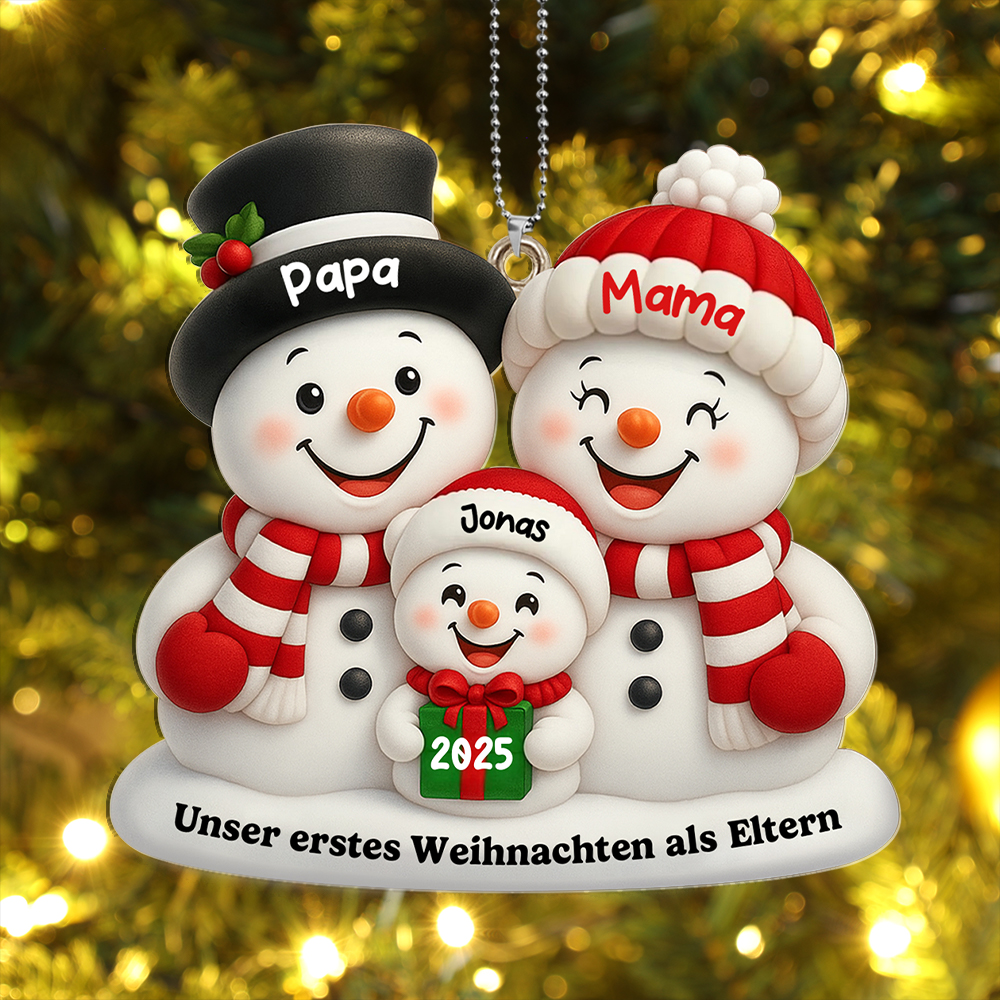 Personalisiertes Weihnachtsanhänger Schneemannfamilie - Erstes Weihnachten
