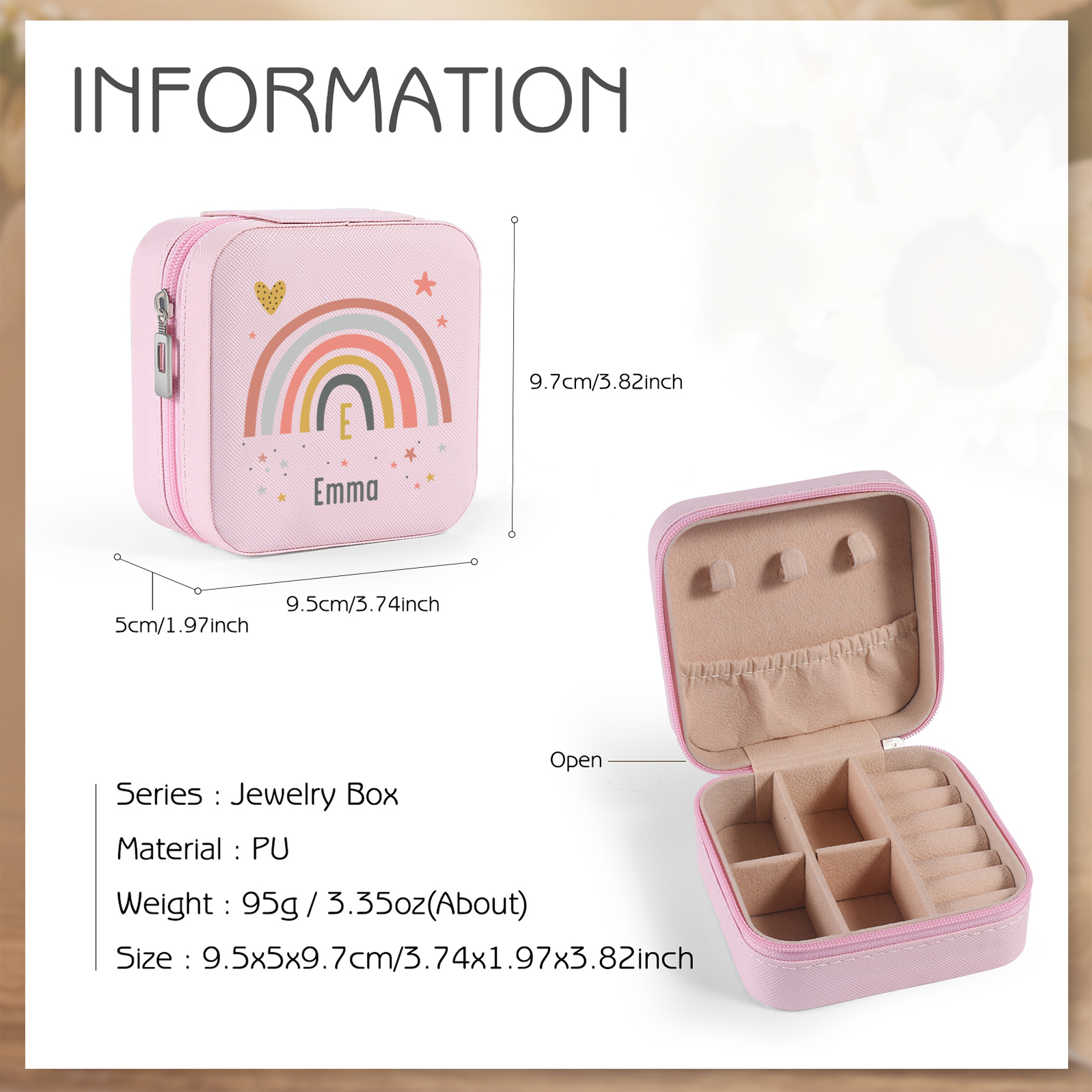 Personalisierbarer Name Pu Leder Regenbogen Kinder Schulanfang Geschenk Schmuckaufbewahrung Schmuckzubehör Aufbewahrungsbox für Schmuck