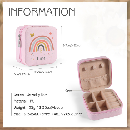 Personalisierbarer Name Pu Leder Regenbogen Kinder Schulanfang Geschenk Schmuckaufbewahrung Schmuckzubehör Aufbewahrungsbox für Schmuck