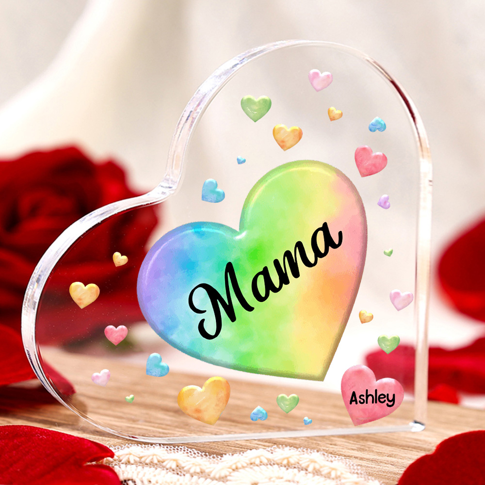 Personalisierter 1 Name & Text Familie Herz Acryl-Deko Schreibtischdekoration für Mutter