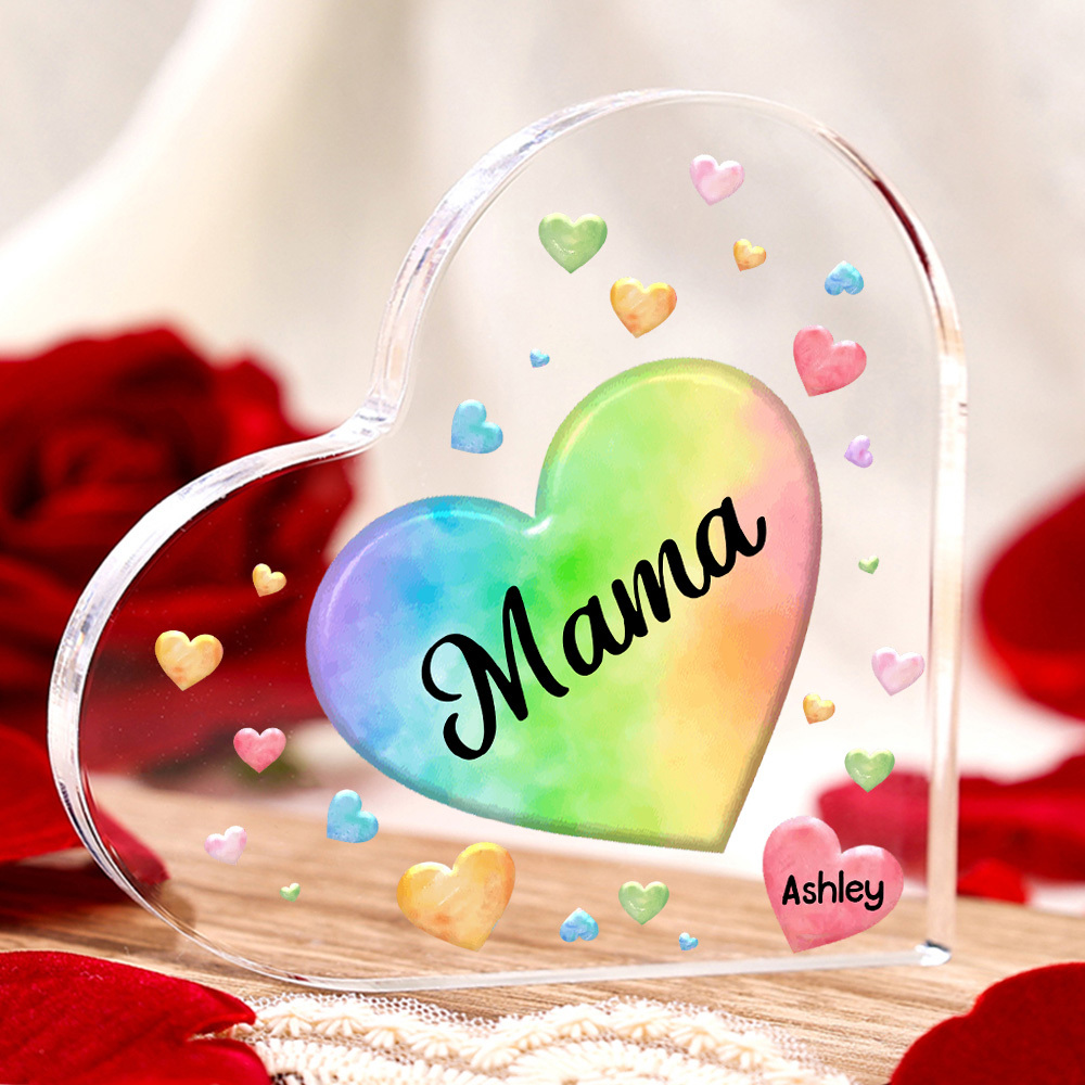 Personalisierter 1 Name & Text Familie Herz Acryl-Deko Schreibtischdekoration für Mutter