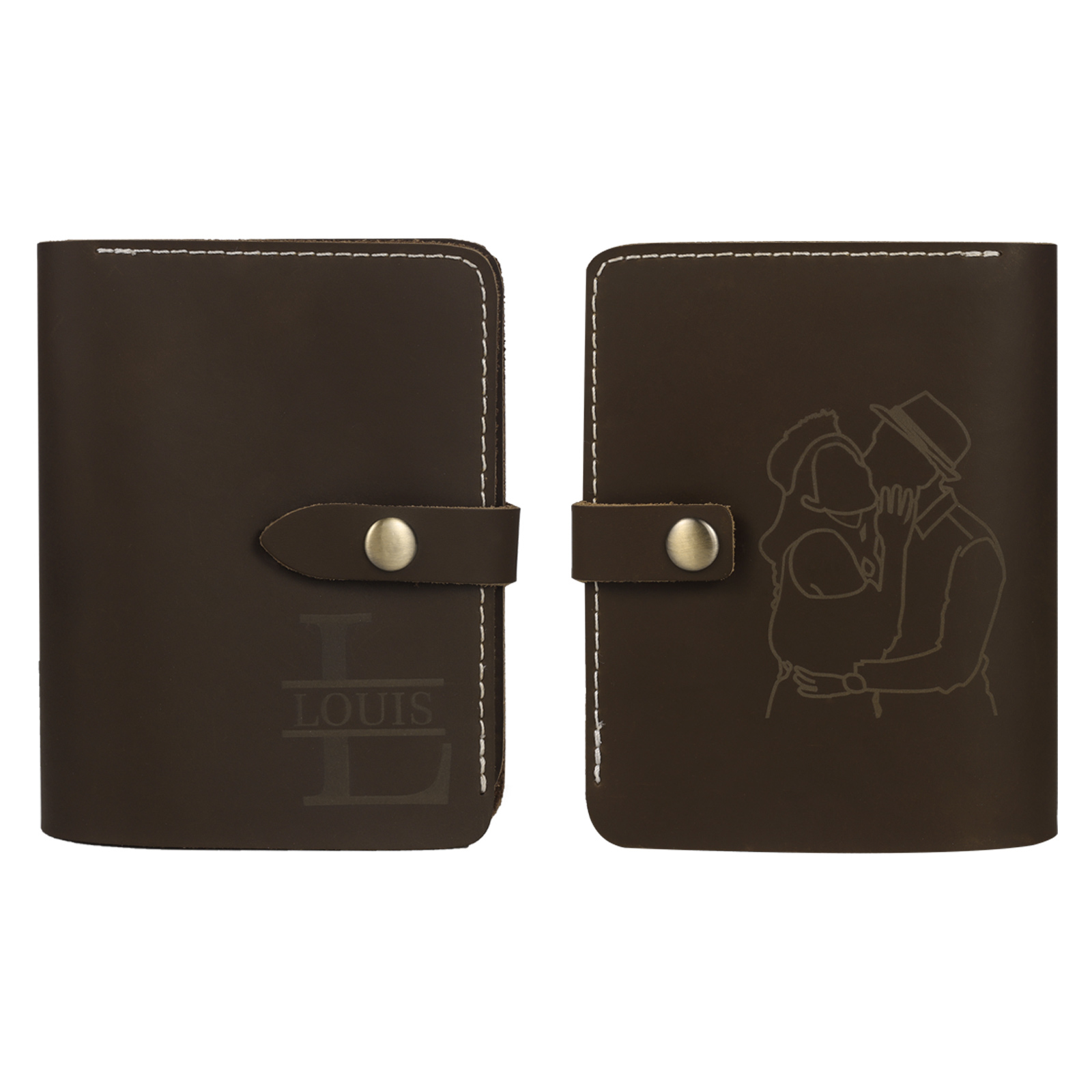 Personalisiertes Foto & Name & Buchstabe Strichzeichnung Leder Geldbörse