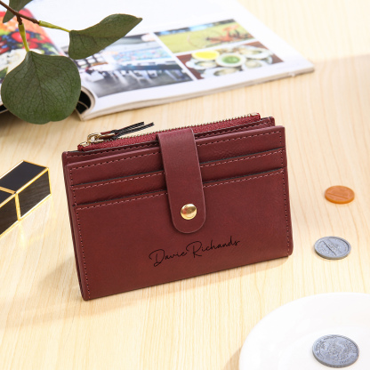 Damen Personalisierter Text & Name & Geburtsblume PU Leder Geldbörse