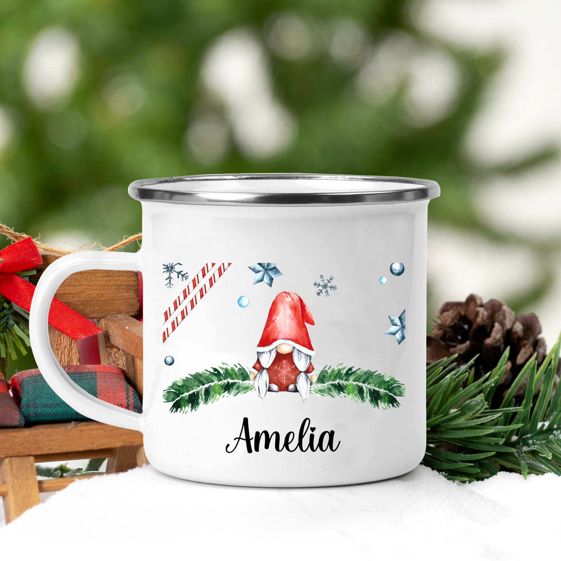 Emaille Tasse-Personalisierter 1 Name Zwerg Weihnachts-Emaille Becher