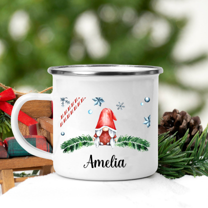 Emaille Tasse-Personalisierter 1 Name Zwerg Weihnachts-Emaille Becher