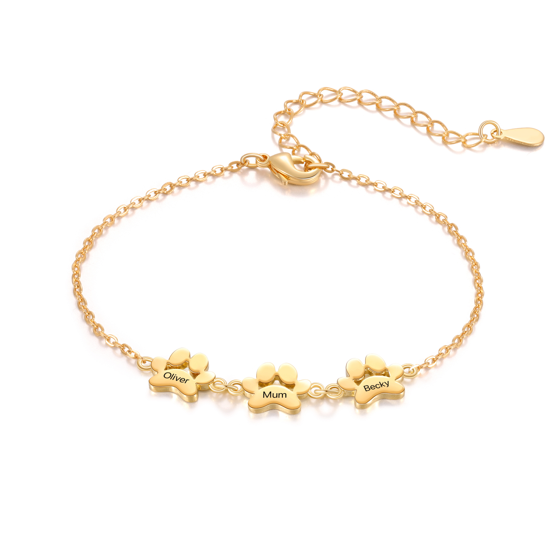 Personalisierte 3 Namen Pfotenabdrücke Golden Armband