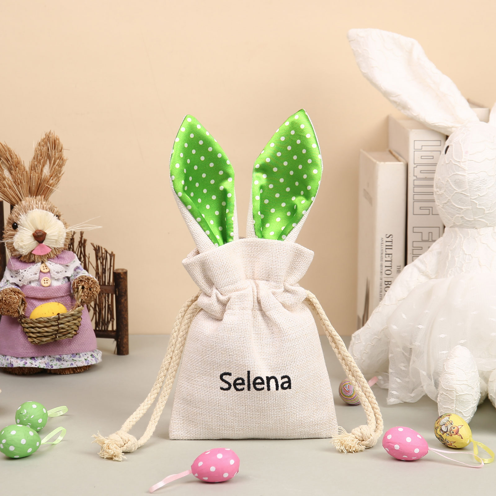 Personalisierbarer Name Ostern Leinen Hase Tasche