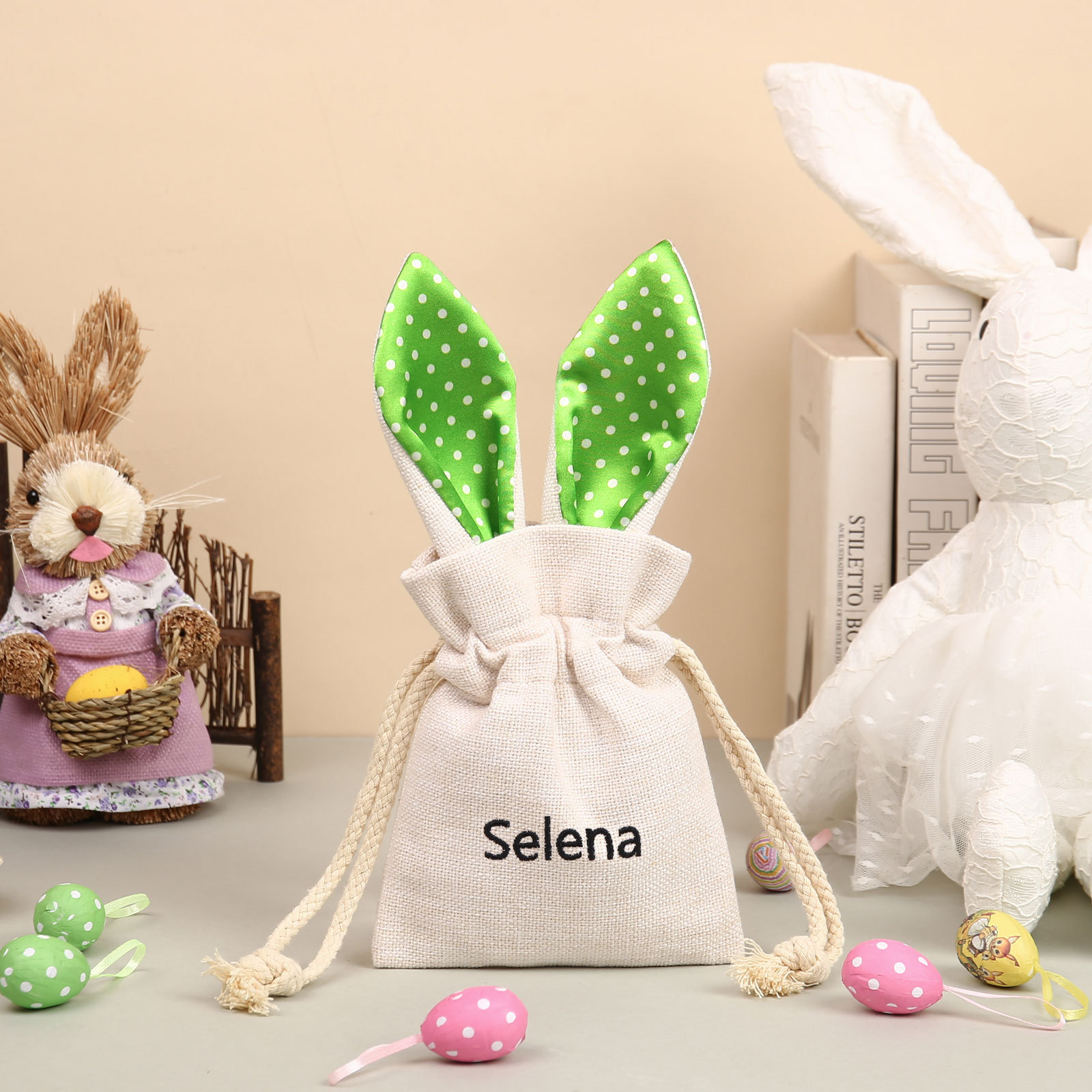 Personalisierbarer Name Ostern Leinen Hase Tasche