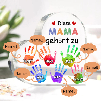 Personalisierte 6 Namen Acryl-Deko Diese Mama gehört zu Schreibtischdekoration für Mutter