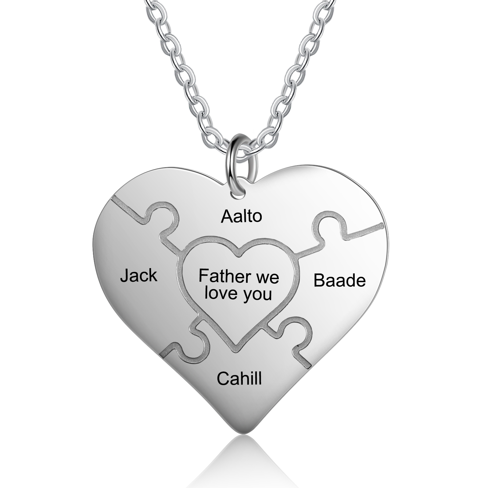 Personalisierte Herz-Puzzle-Halskette mit 4 Namensgravur