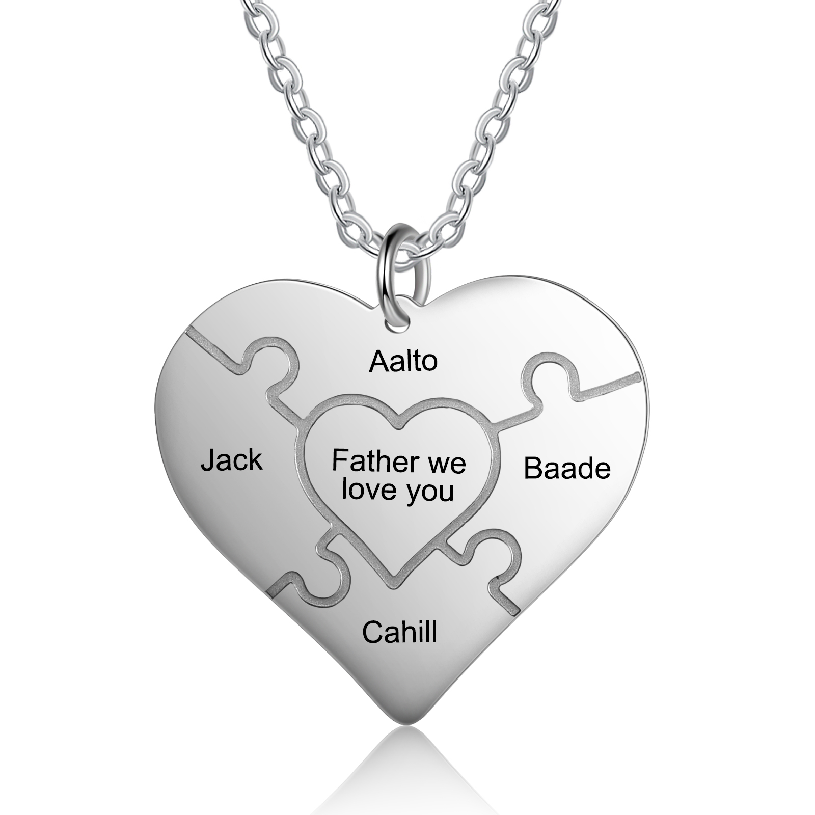 Personalisierte Herz-Puzzle-Halskette mit 4 Namensgravur