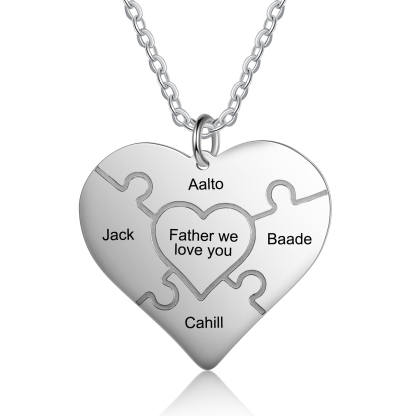 Personalisierte Herz-Puzzle-Halskette mit 4 Namensgravur
