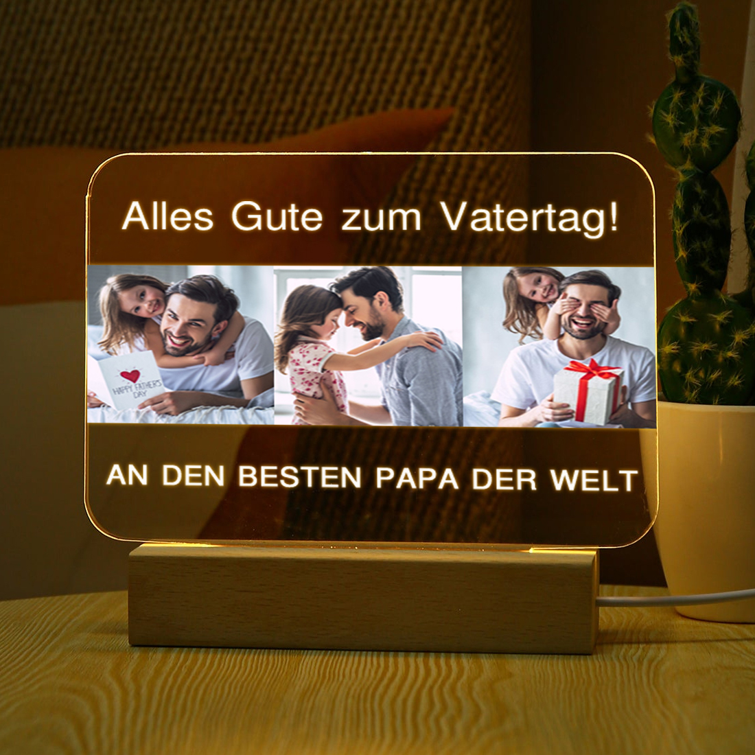Personalisierte 3 Fotos & 2 Texte PAPA Nachtlicht Geschenk für Vater