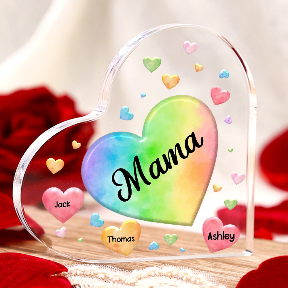 Personalisierte 3 Namen & Text Familie Herz Acryl-Deko Schreibtischdekoration für Mutter
