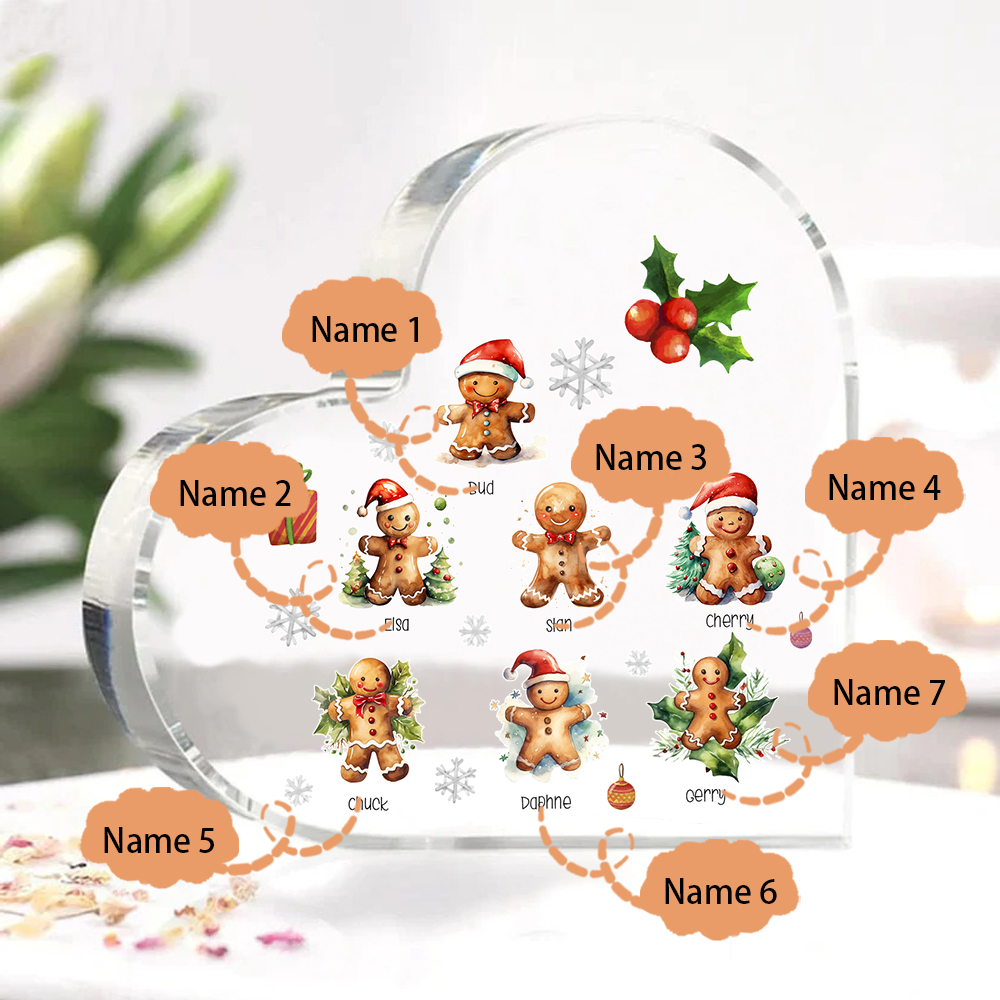 Personalisierte 7 Namen Lebkuchenmann Familie Weihnachten Acryl-Deko-Schreibtischdekoration