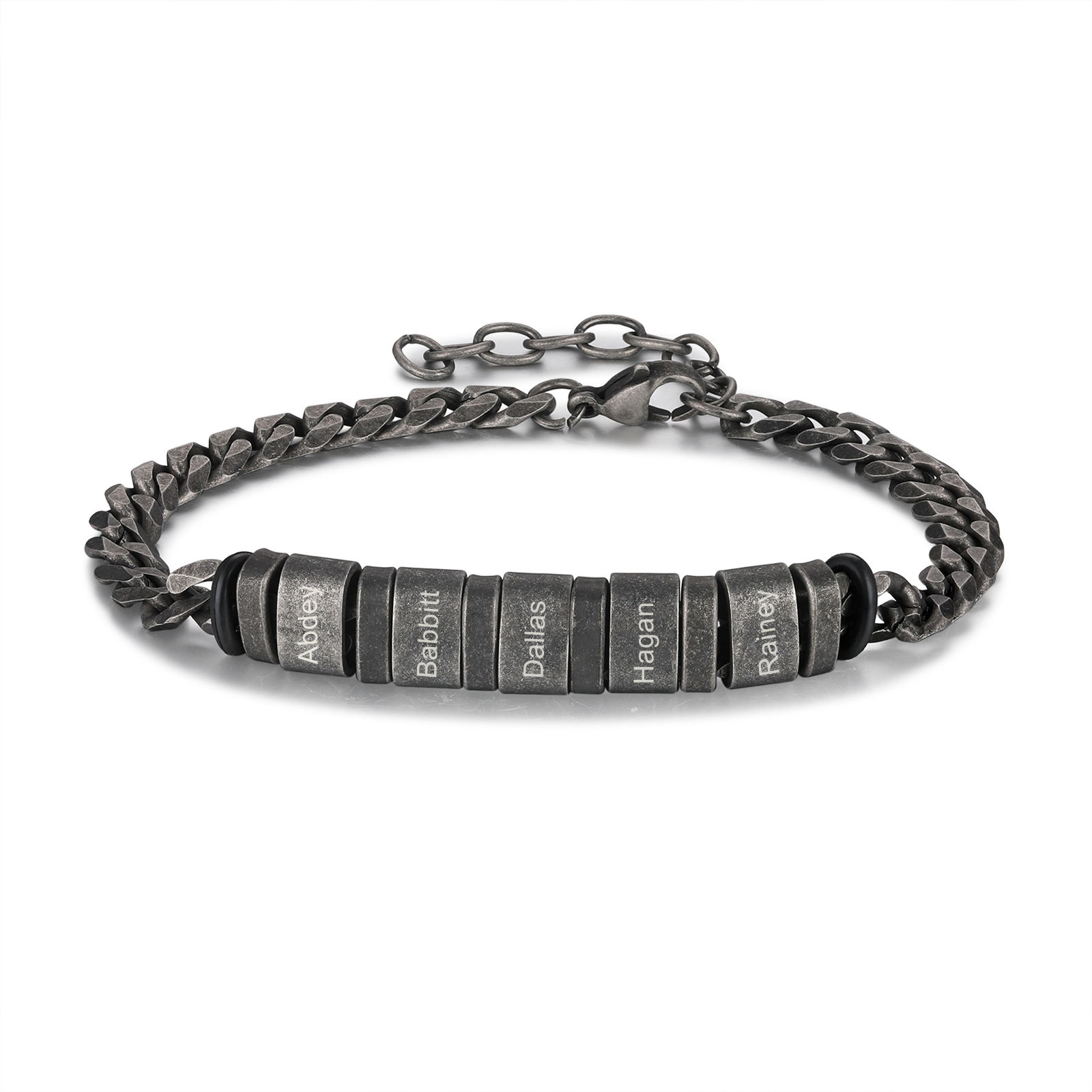 Herren Schmuck-Personalisierte 5 Namen Vintage Armband mit Edelstahl Kubanische Kette