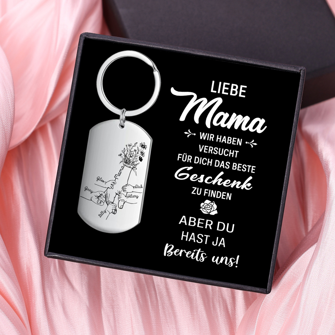 Personalisierbare 6 Namen Blume Hand Familie Schlüsselanhänger-Liebe Mama du hast ja bereits uns-Geschenk mit Nachrichtenkarte